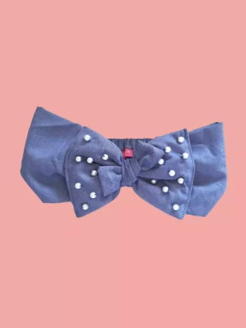Bandeau bébé noeud Perles - Bleu JEAN