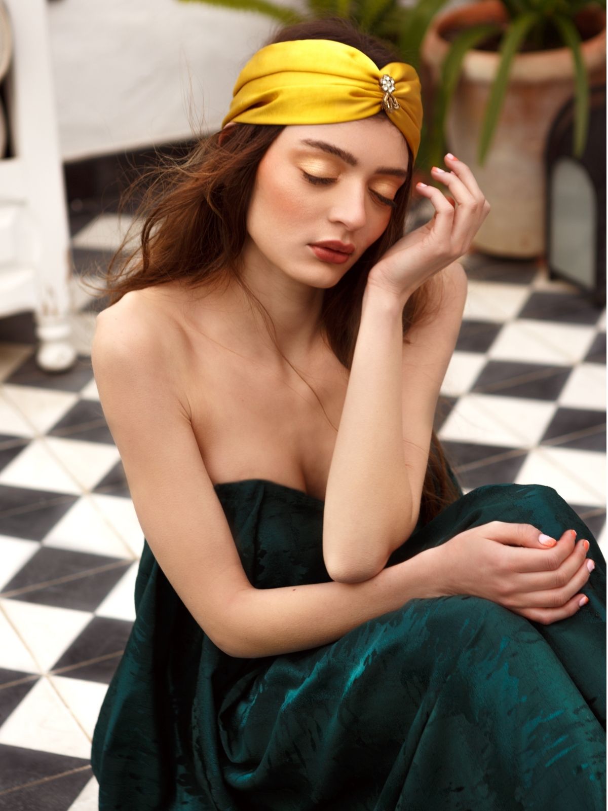 DUNYAZED - Bandeau satin Moutarde