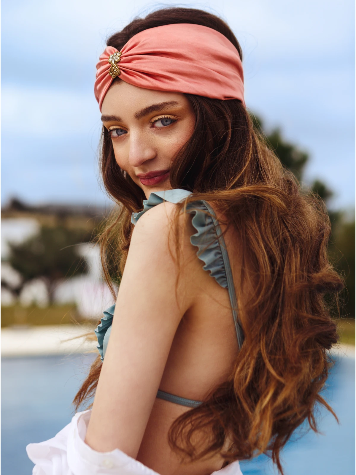 DUNYAZED - Bandeau satin Pêche
