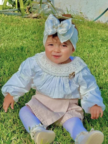 Bandeau bébé noeud – Blanc pailleté