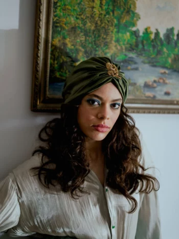 turban vert kaki satin